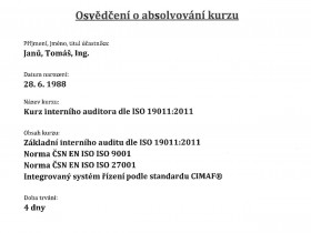 ISO 9001 auditor certificate